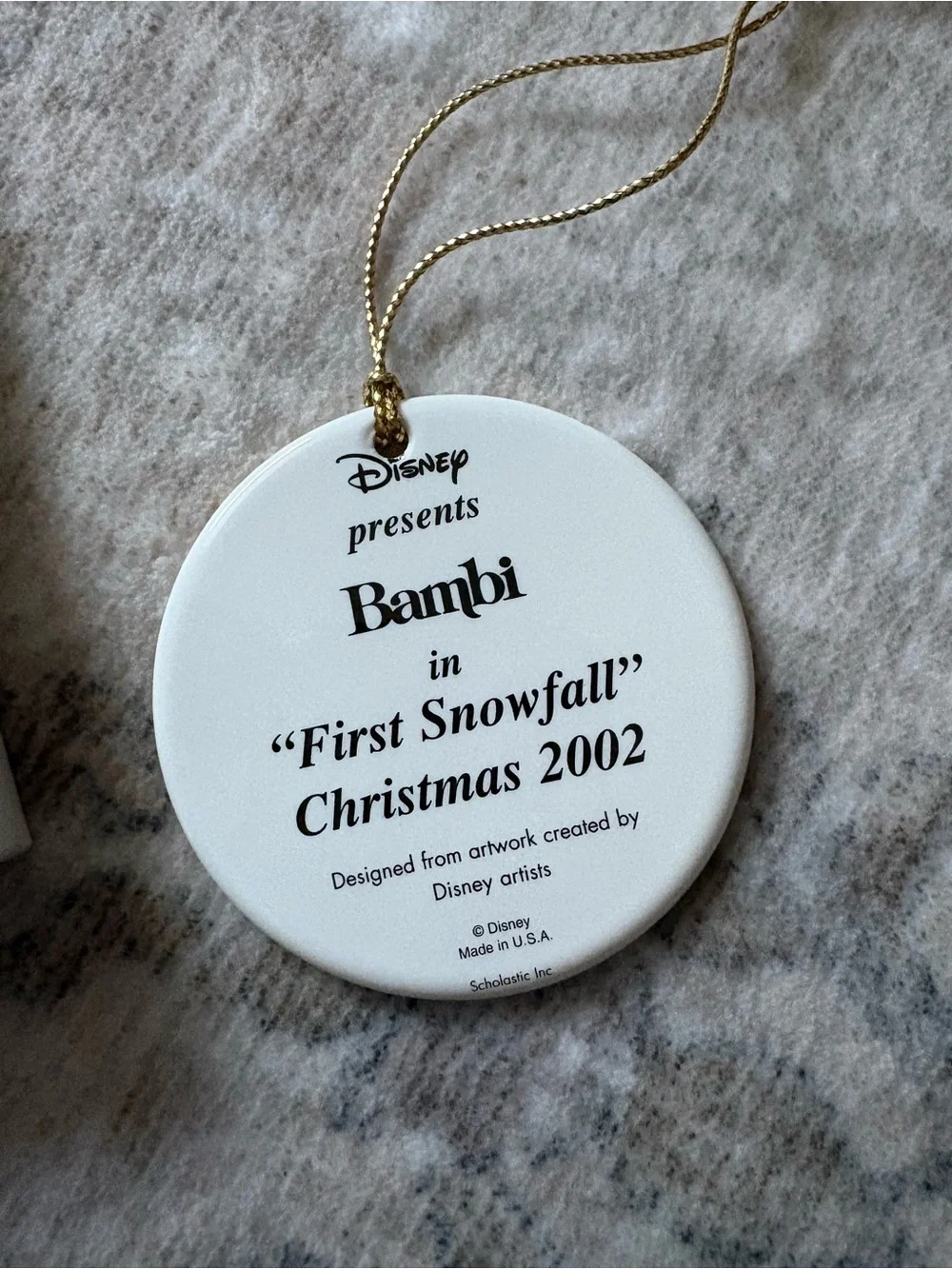 VTG 2002 Bambi First Snowfall Christmas Disney Grolier Porcelain Disk Ornament